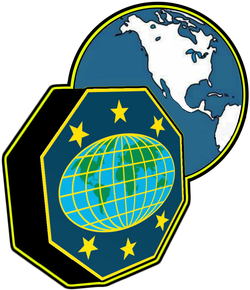 Escudo de Conquistadorescon Mundo - Azul (División Norteamericana)