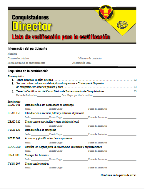 Lista de verificación de la certificación de director