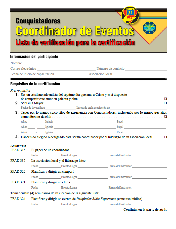 Lista de verificación de la certificación de Coordinador de Eventos